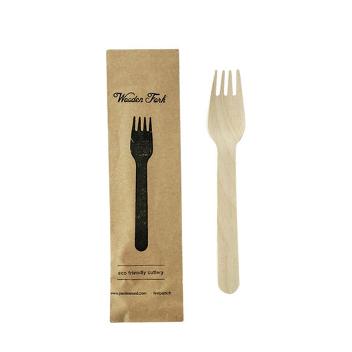 Tenedor de madera con funda de papel kraft A158mm - 50Uds