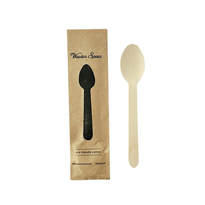 Cuchara de madera con funda de papel kraft A160mm - 50Uds