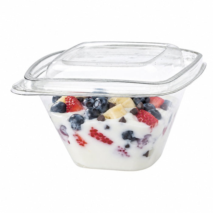 Envase Deli PET cuadrado transparente con tapa 375ml 128x128mm A70mm - 50Uds