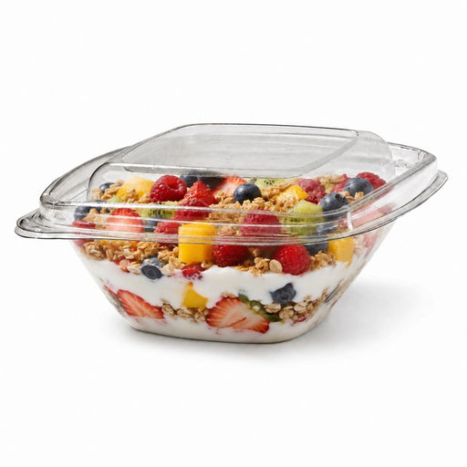 Envase Deli PET cuadrado transparente con tapa 250ml 128x128mm A55mm - 50Uds