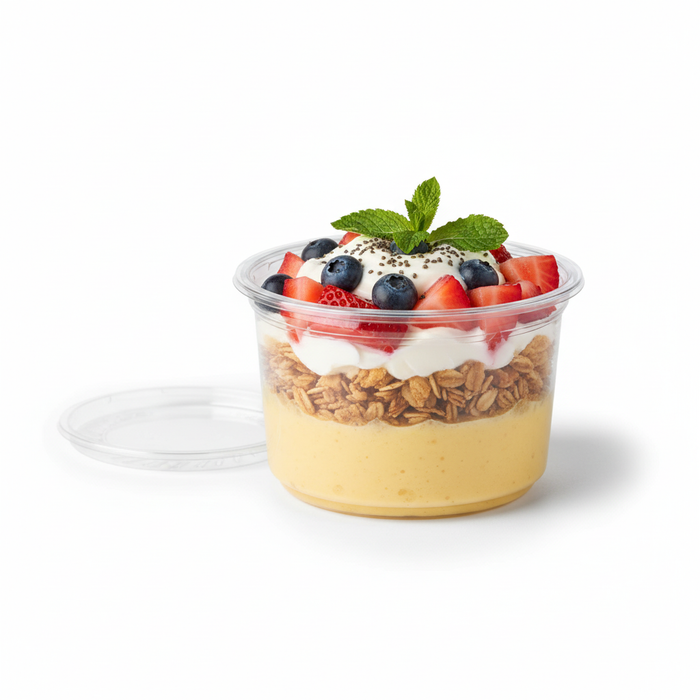 Tarrina Deli PET redonda transparente con tapa plana 700ml Ø117mm A107mm - 25Uds