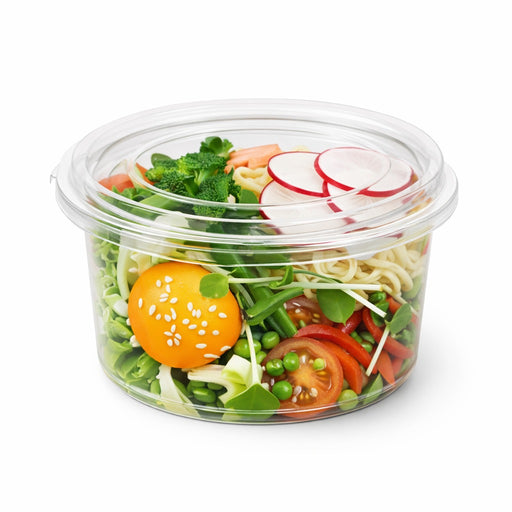 Tarrina Deli PET redonda transparente con tapa bisagra 400ml Ø115mm A60mm - 50Uds