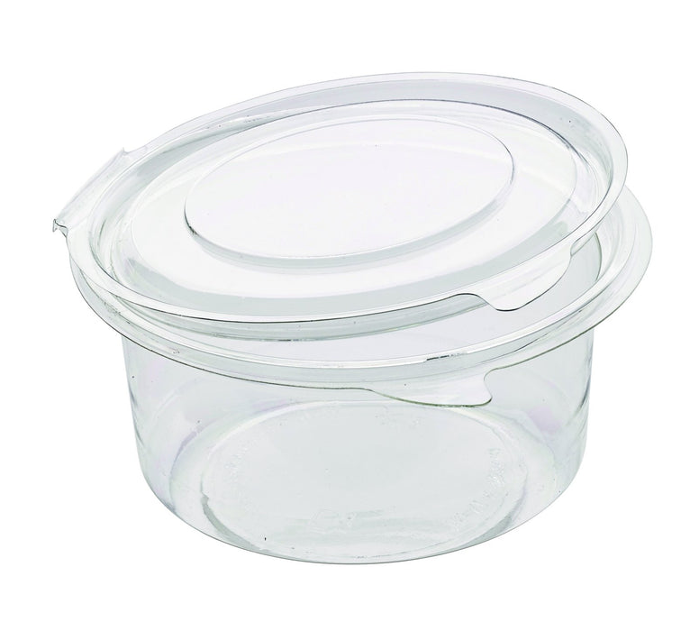 Tarrina Deli PET redonda transparente con tapa bisagra 400ml Ø115mm A60mm - 50Uds