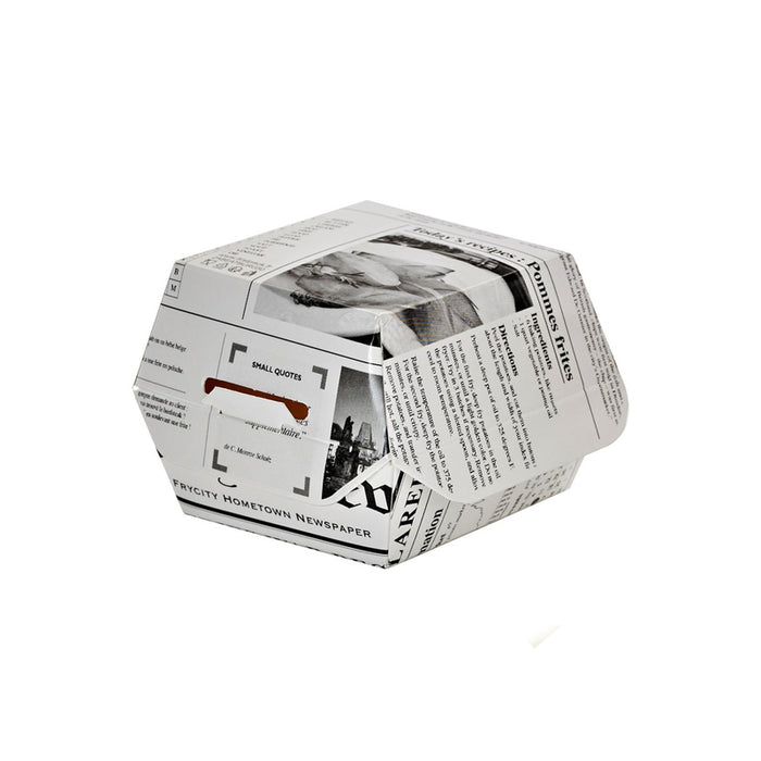 Caja de cartón blanco para hamburguesas diseño News 95x95mm A50mm - 50Uds
