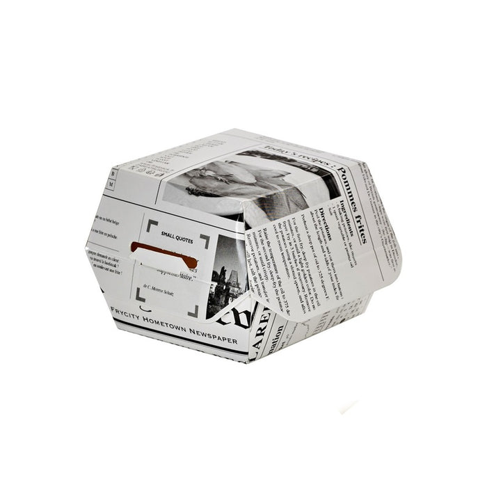 Caja de cartón blanco para hamburguesas diseño News 75x75mm A50mm - 50Uds