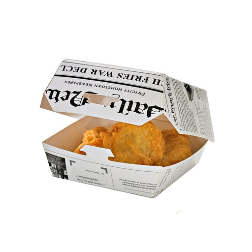 Caja de cartón blanco para hamburguesas diseño News 95x95mm A50mm - 50Uds