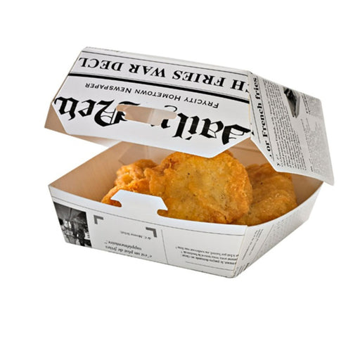 Caja de cartón blanco para hamburguesas diseño News 135x125mm A65mm - 50Uds