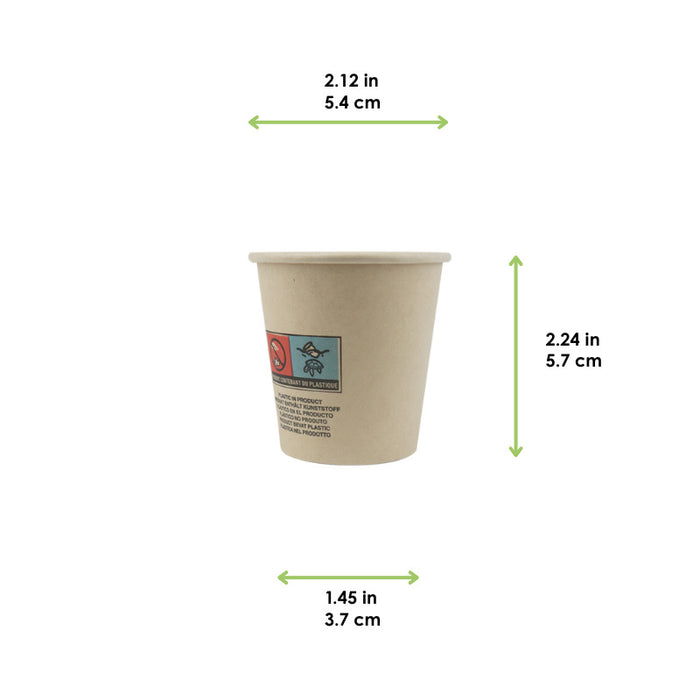 Vaso de cartón de fibra de bambú blanco con laminación PE 72ml A57mm - 50Uds