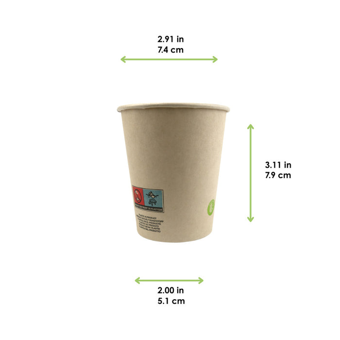 Vaso de cartón de fibra de bambú blanco con laminación PE 180ml A79mm - 50Uds