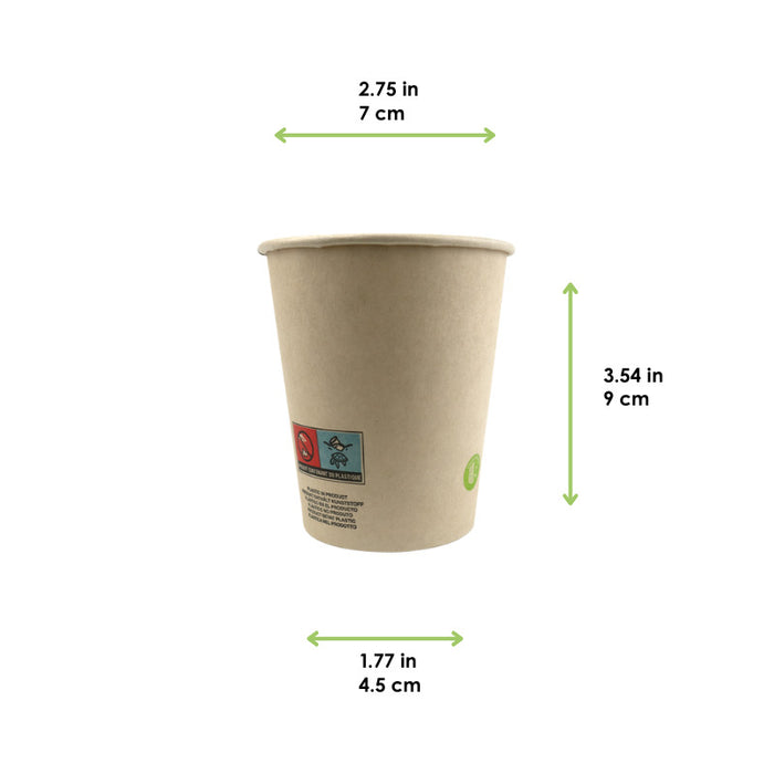 Vaso de cartón de fibra de bambú blanco con laminación PE 200ml A91mm - 50Uds