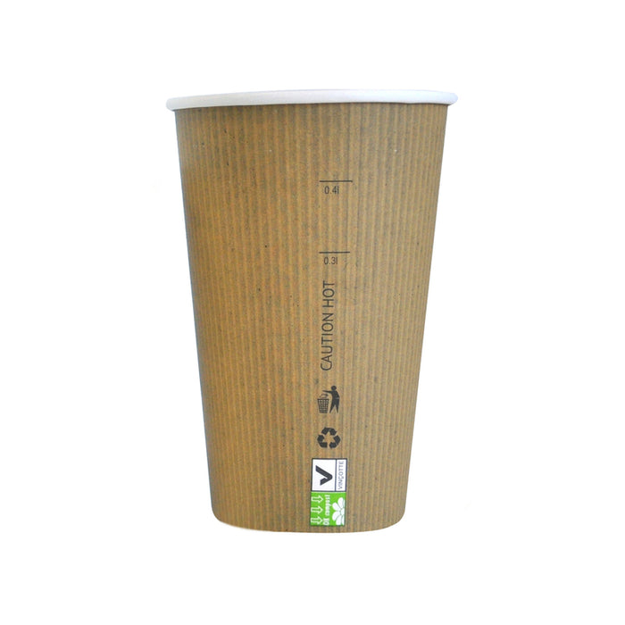 Vaso Nature Cup de cartón kraft estriado 450ml A132mm - 50Uds