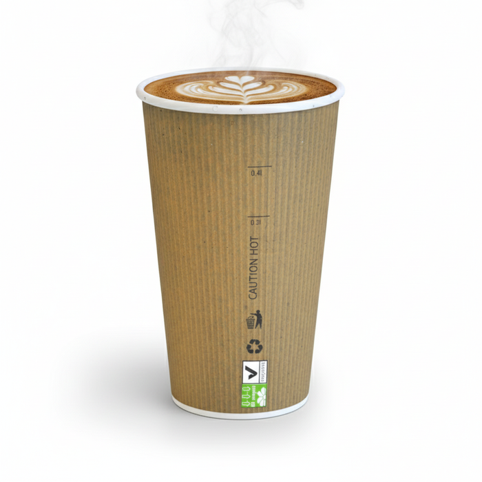 Vaso Nature Cup de cartón kraft estriado 450ml A132mm - 50Uds