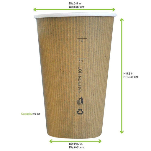 Vaso Nature Cup de cartón kraft estriado 450ml A132mm - 50Uds