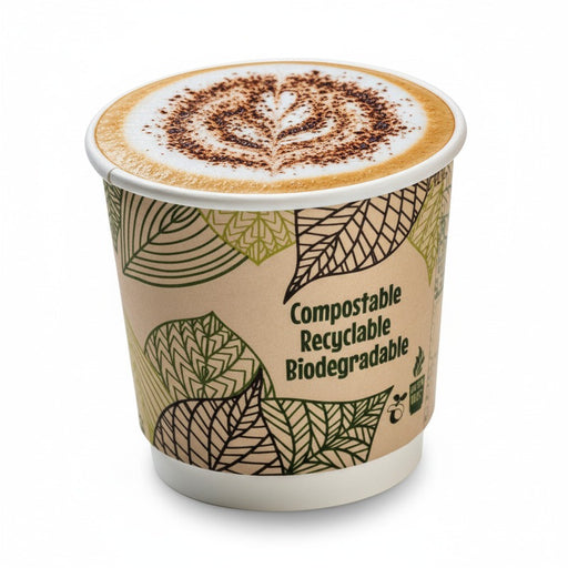 Vaso de cartón kraft con decoración de hojas de doble pared con laminado PLA 120ml A60mm - 50Uds