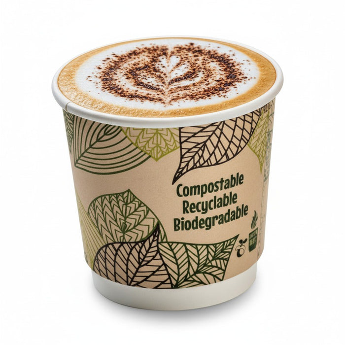 Vaso de cartón kraft con decoración de hojas de doble pared con laminado PLA 120ml A60mm - 50Uds