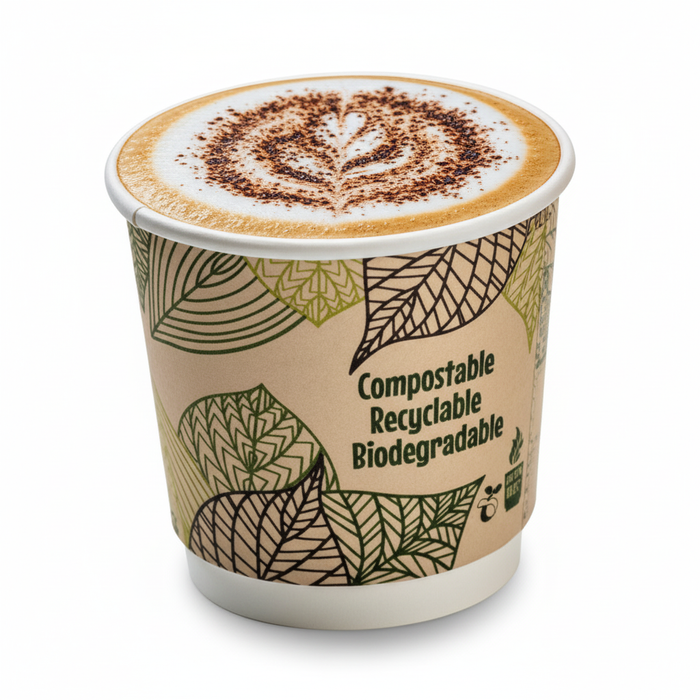 Vaso de cartón kraft con decoración de hojas de doble pared con laminado PLA 120ml A60mm - 50Uds