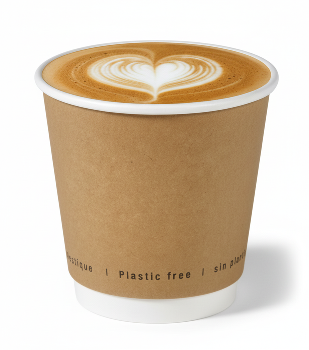 Vaso de cartón marrón de doble pared sin plástico, Base agua 300ml A86mm - 25Uds