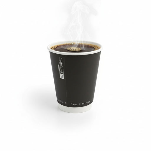 Vaso de cartón negro de doble pared sin plástico, Base agua 350ml A110mm - 25Uds
