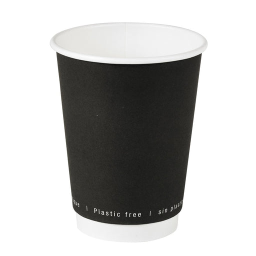 Vaso de cartón negro de doble pared sin plástico, Base agua 350ml A110mm - 25Uds