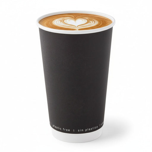 Vaso de cartón negro de doble pared sin plástico, Base agua 460ml A136mm - 25Uds