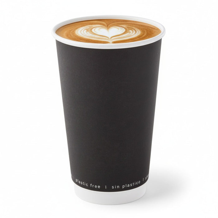 Vaso de cartón negro de doble pared sin plástico, Base agua 460ml A136mm - 25Uds