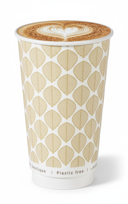 Vaso de cartón estampado de doble pared sin plástico, Base agua 460ml A136mm - 25Uds