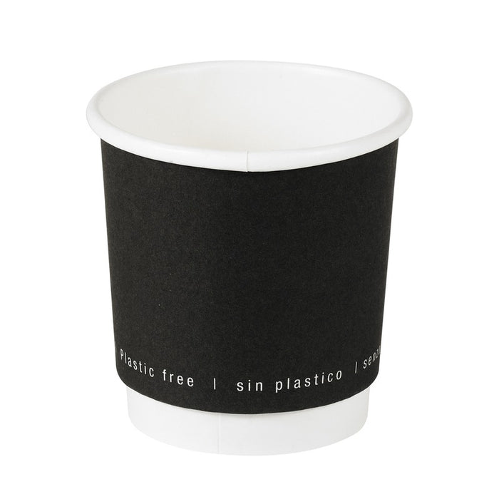 Vaso de cartón negro de doble pared sin plástico, Base agua 120ml Ø62mm A62mm - 25Uds