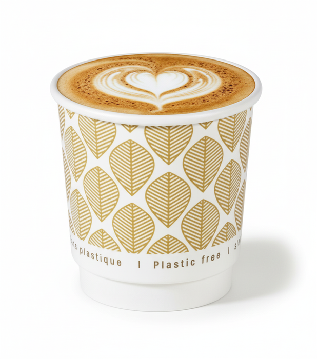 Vaso de cartón estampado de doble pared sin plástico, Base agua 120ml Ø62mm A62mm - 25Uds