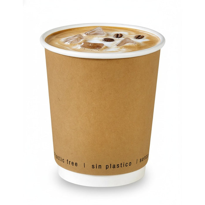 Vaso de cartón marrón de doble pared sin plástico, Base agua 230ml Ø80mm A92mm - 25Uds