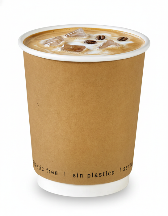 Vaso de cartón marrón de doble pared sin plástico, Base agua 230ml Ø80mm A92mm - 25Uds