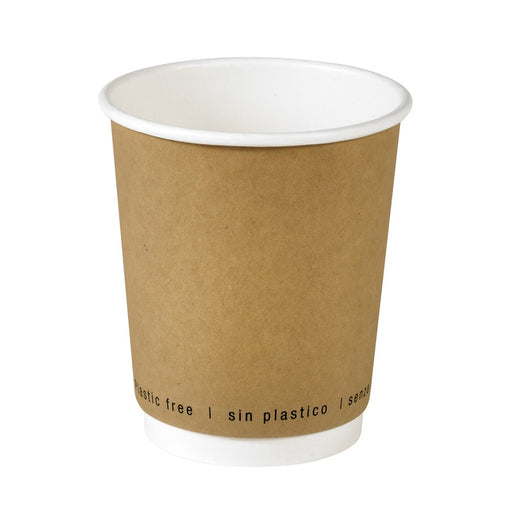 Vaso de cartón marrón de doble pared sin plástico, Base agua 230ml Ø80mm A92mm - 25Uds