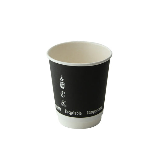 Vaso de cartón negro de doble pared sin plástico, Base agua 230ml Ø80mm A92mm - 25Uds
