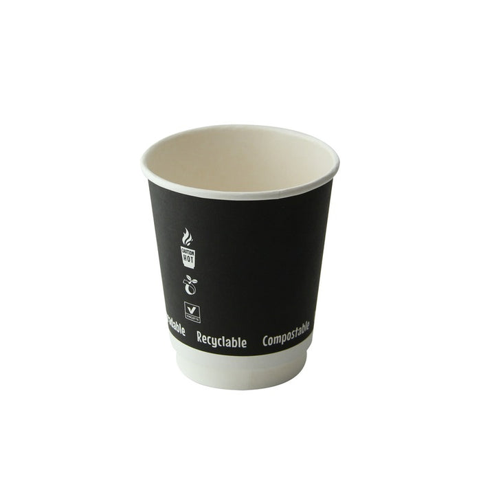 Vaso de cartón negro de doble pared sin plástico, Base agua 230ml Ø80mm A92mm - 25Uds