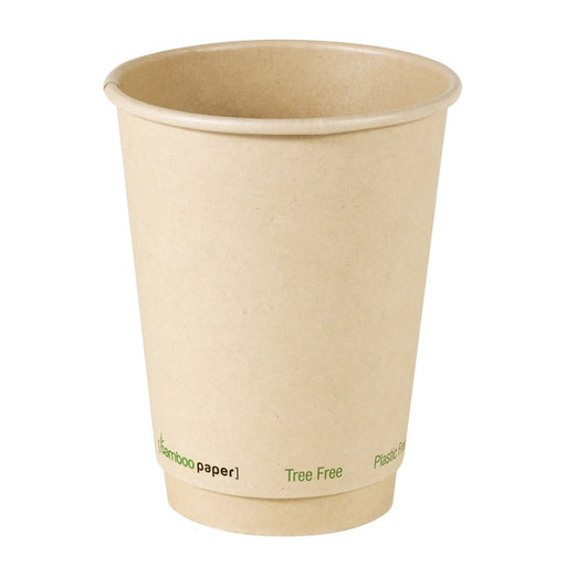 Vaso de cartón marrón de fibra de bambú de doble pared sin plástico, Base Agua 350ml A110mm - 25Uds