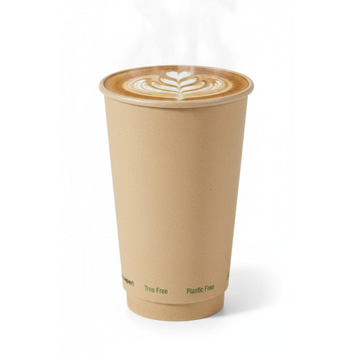 Vaso de cartón marrón de fibra de bambú de doble pared sin plástico, Base Agua 460ml A136mm - 25Uds