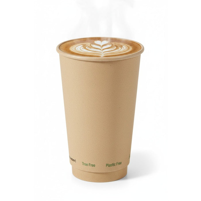 Vaso de cartón marrón de fibra de bambú de doble pared sin plástico, Base Agua 460ml A136mm - 25Uds