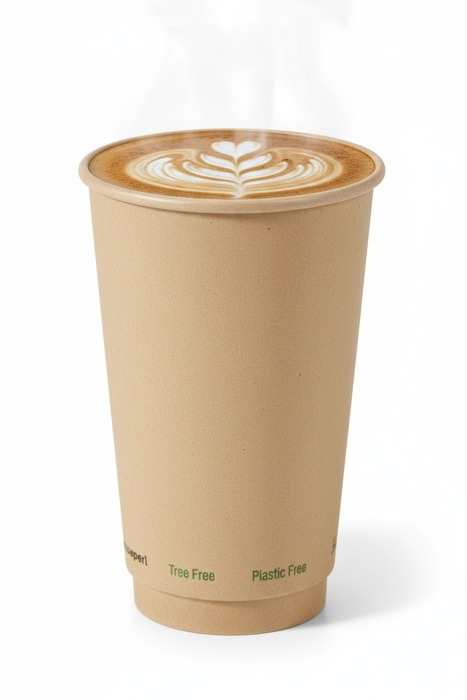 Vaso de cartón marrón de fibra de bambú de doble pared sin plástico, Base Agua 460ml A136mm - 25Uds