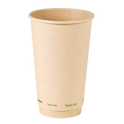 Vaso de cartón marrón de fibra de bambú de doble pared sin plástico, Base Agua 460ml A136mm - 25Uds