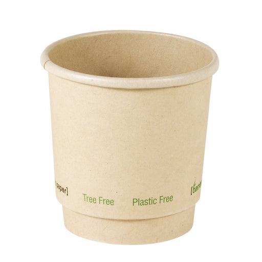 Vaso de cartón marrón de fibra de bambú de doble pared sin plástico, Base Agua 120ml A62mm - 25Uds