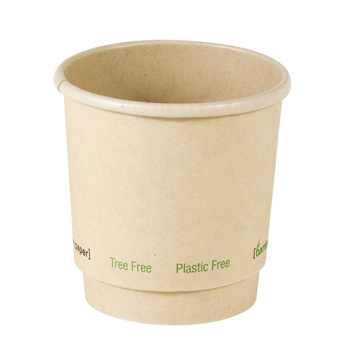 Vaso de cartón marrón de fibra de bambú de doble pared sin plástico, Base Agua 120ml A62mm - 25Uds