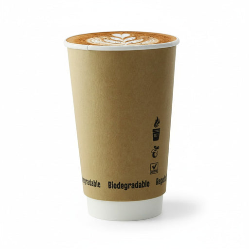 Vaso de cartón con doble capa kraft. 470ml A136mm - 25Uds