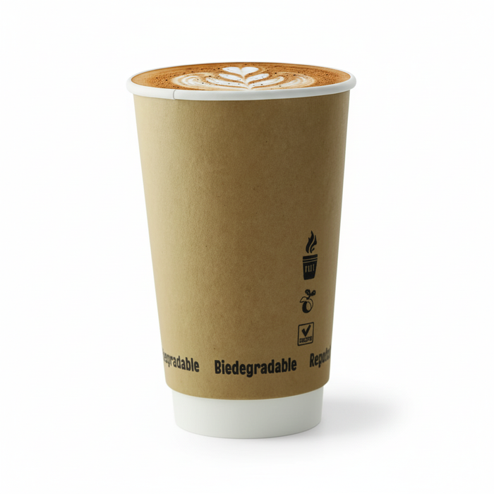 Vaso de cartón con doble capa kraft. 470ml A136mm - 25Uds