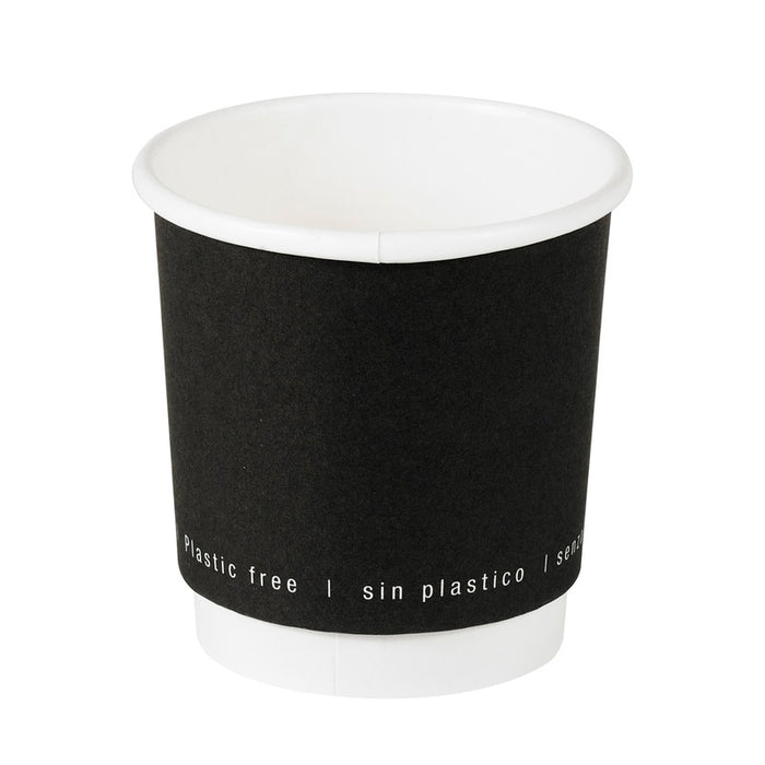 Vaso de cartón negro de doble pared sin plástico, Base agua 120ml Ø62mm A62mm - 25Uds