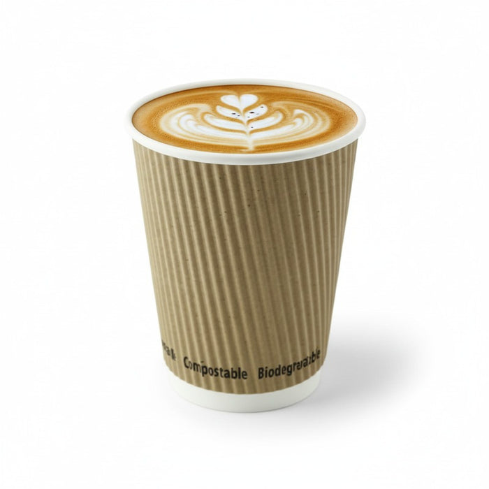 Vaso Rippley de cartón corrugado beige de doble pared 340ml A112mm - 25Uds