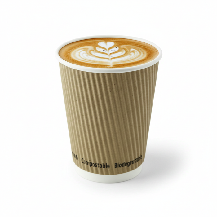 Vaso Rippley de cartón corrugado beige de doble pared 340ml A112mm - 25Uds