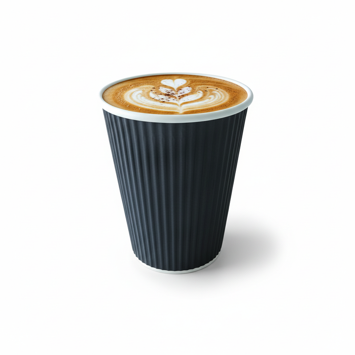 Vaso Rippley de cartón corrugado negro de doble pared 340ml A107mm - 25Uds