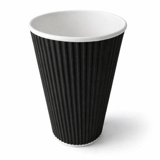 Vaso Rippley de cartón corrugado negro de doble pared 450ml A136mm - 25Uds