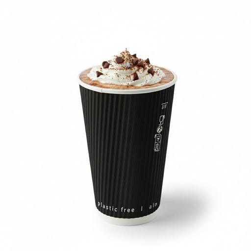 Vaso de cartón de doble pared ondulado Negro 340ml A110mm - 25Uds
