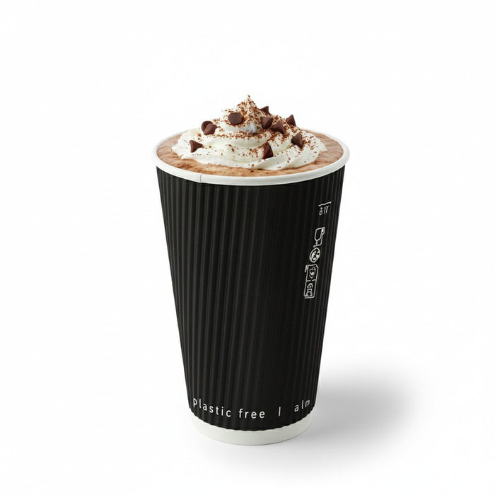 Vaso de cartón de doble pared ondulado Negro 340ml A110mm - 25Uds