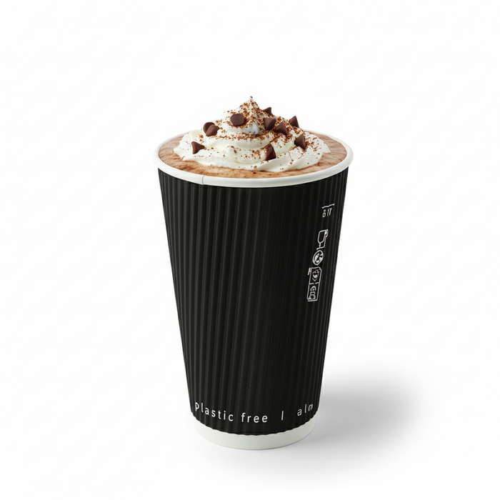 Vaso de cartón de doble pared ondulado Negro 340ml A110mm - 25Uds